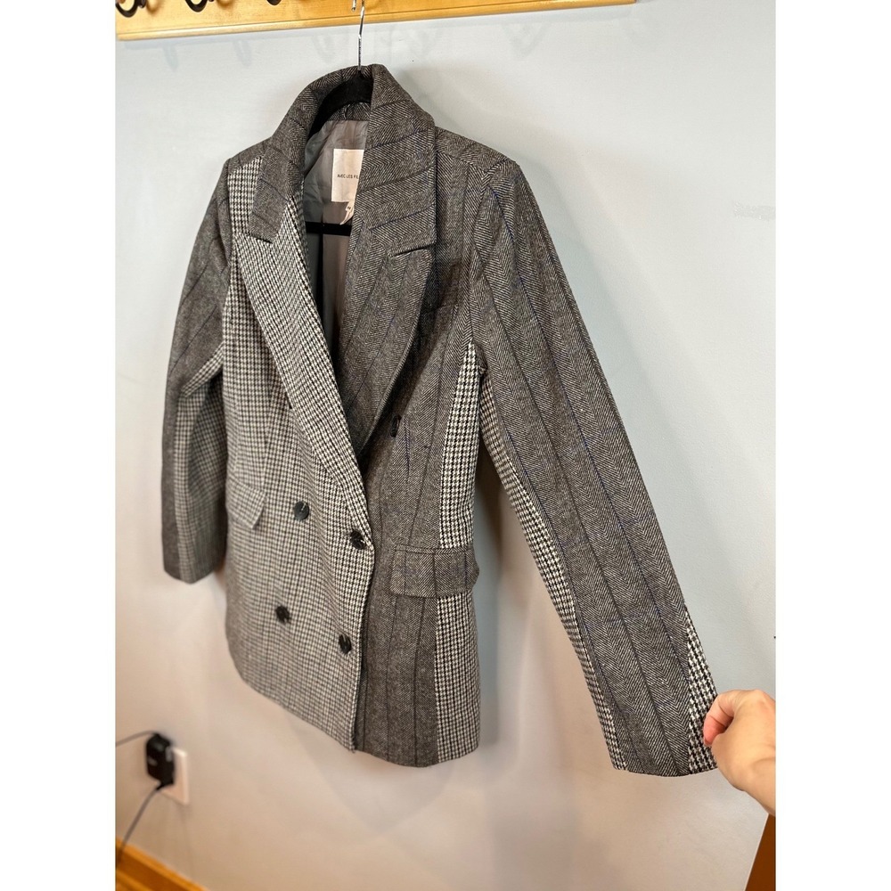 Anthropologie x Avec Les Filles Mixed Plaid Double Breasted Blazer Wool Blend - Picture 5 of 7